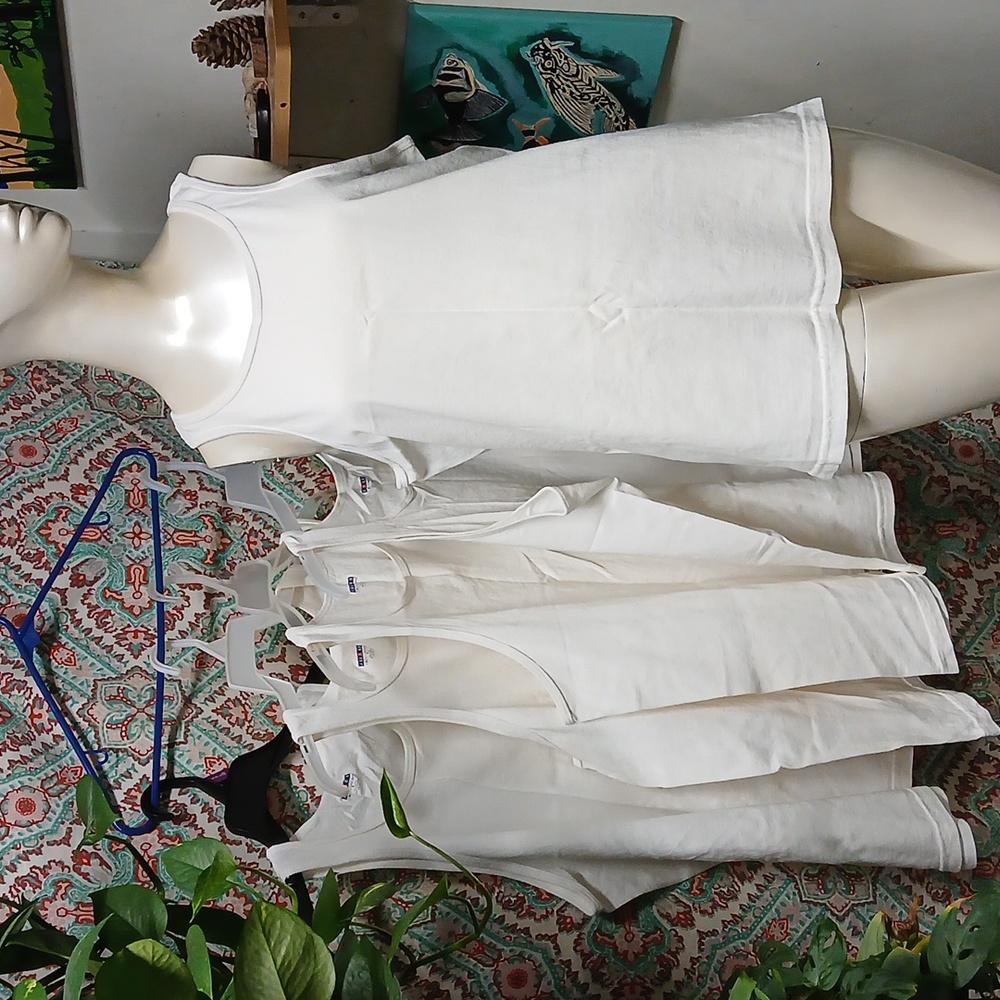 Set of 5 Jerzees White Cotton Tank Tops, Size M